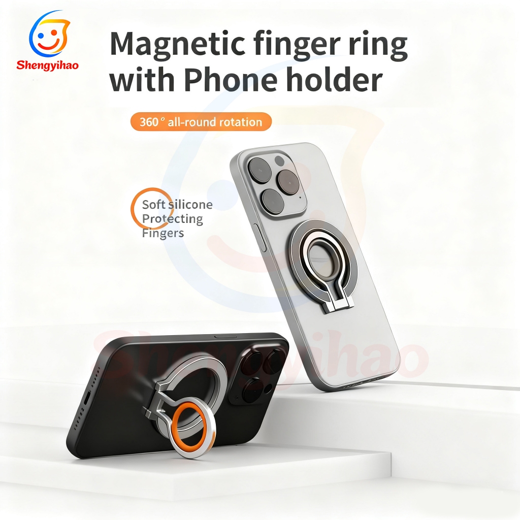 ​​2025จับโทรศัพท์แบบคู่โหมด ตั้งแหวนแม่เหล็กสองด้าน  ตั้งเตะสำหรับ MagSafe iPhone 14 15 16 Pro Max Gym หรือการใช้รถยนต์