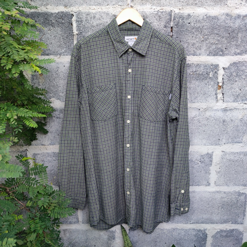 เสื้อเชิ้ต Carhartt green plaid button up work shirt