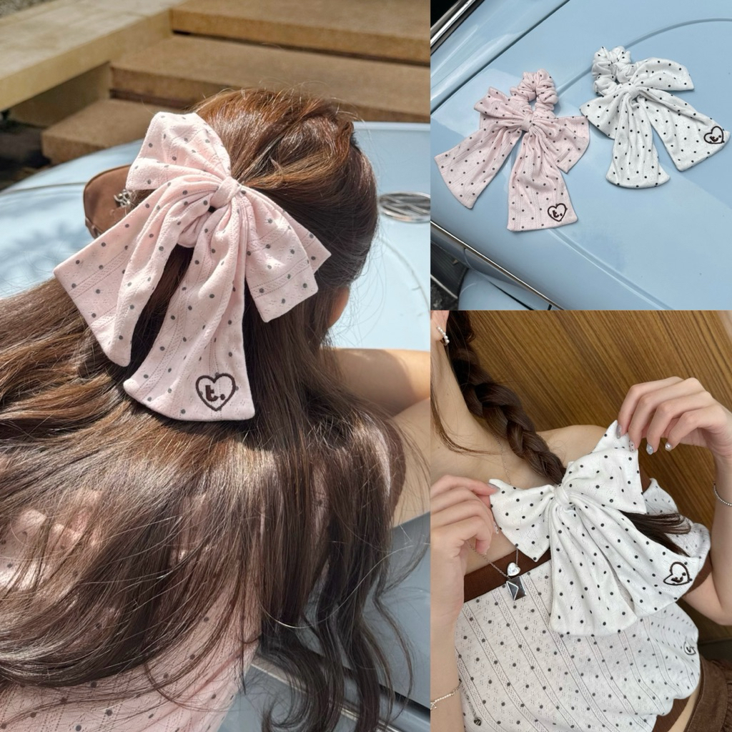 Polka Dot Bow Scrunchies ยางรัดผมแต่งรูปโบว์