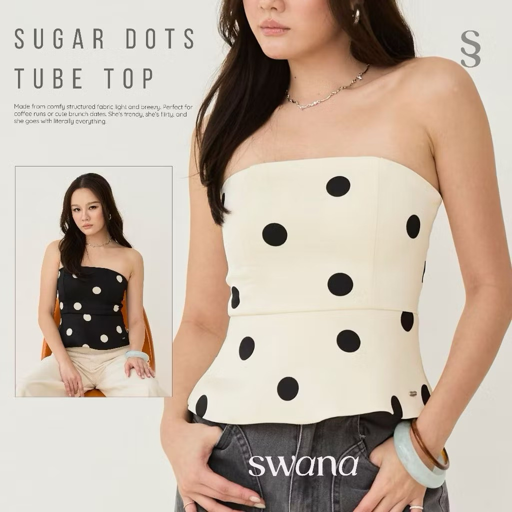 ส่งต่อ Sugar dot tube top สีครีม จาก Swanna brand🥟
