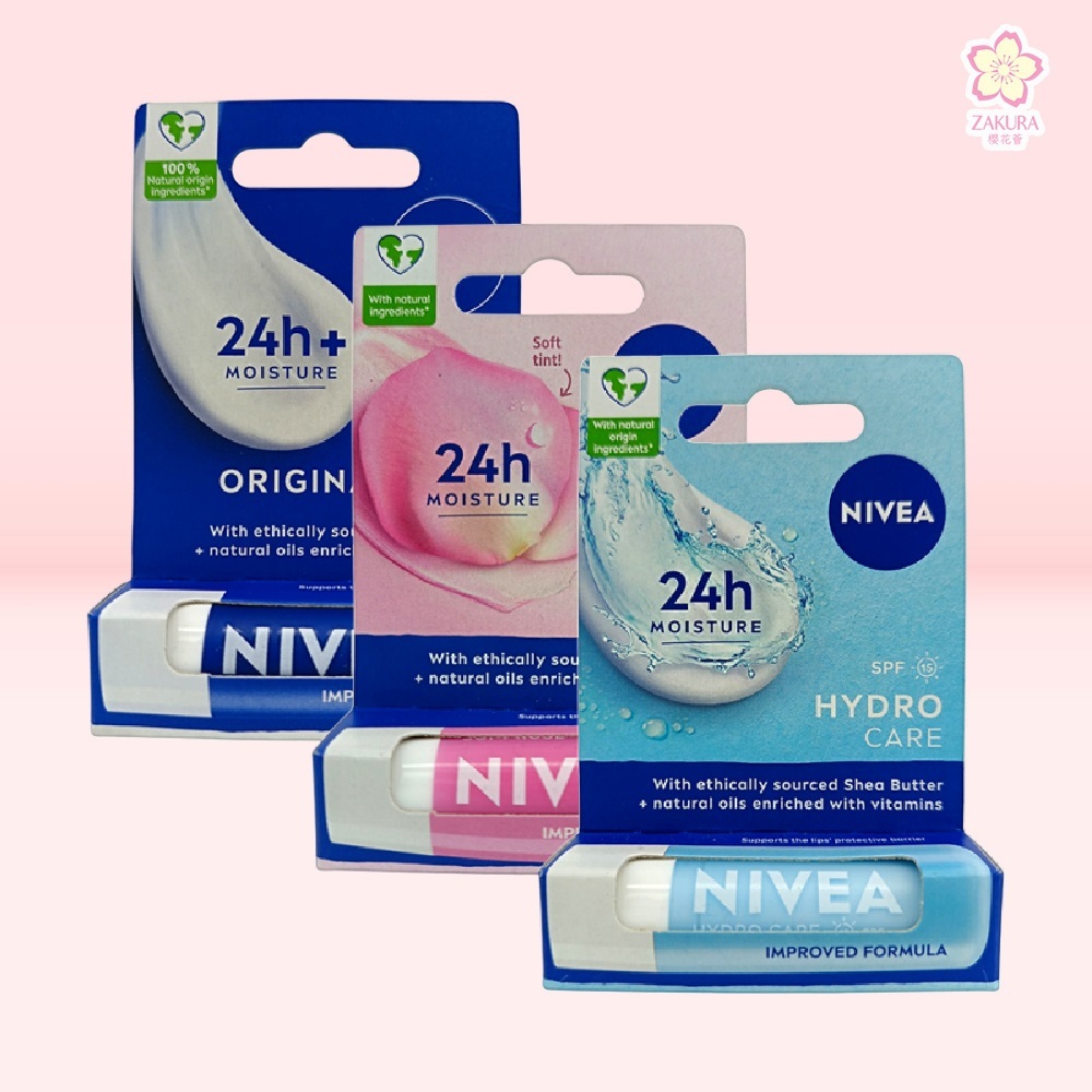 Nivea Lip Balm 24 Moisture 4.8g - Original Care / Soft Rose / Hydro Care