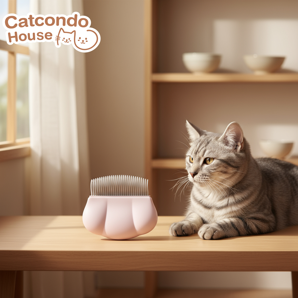 Cathouse หวีหัวงอ หวีแปรงขนแมว ด้ามจับถนัดมือ ขจัดขนร่วงและขนตาย หวีแมว แปรงกำจัดขนสัตว์เลี้ยง