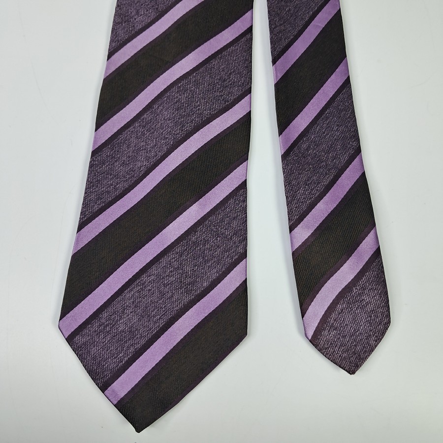 เนคไท ลายทาง Brera Milano Men's Repp Tie Purple Striped Design Made in Italy