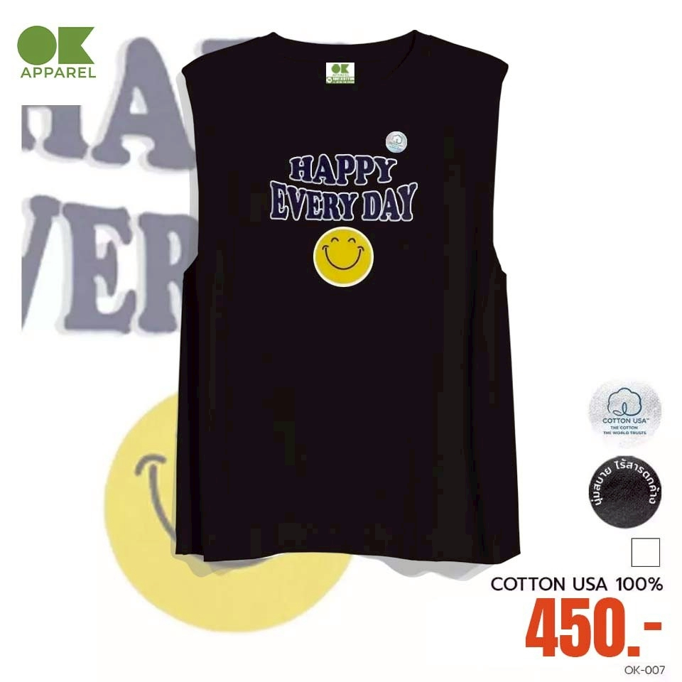 OK Apparel เสื้อแขนกุด ลายHappy COTTON USA