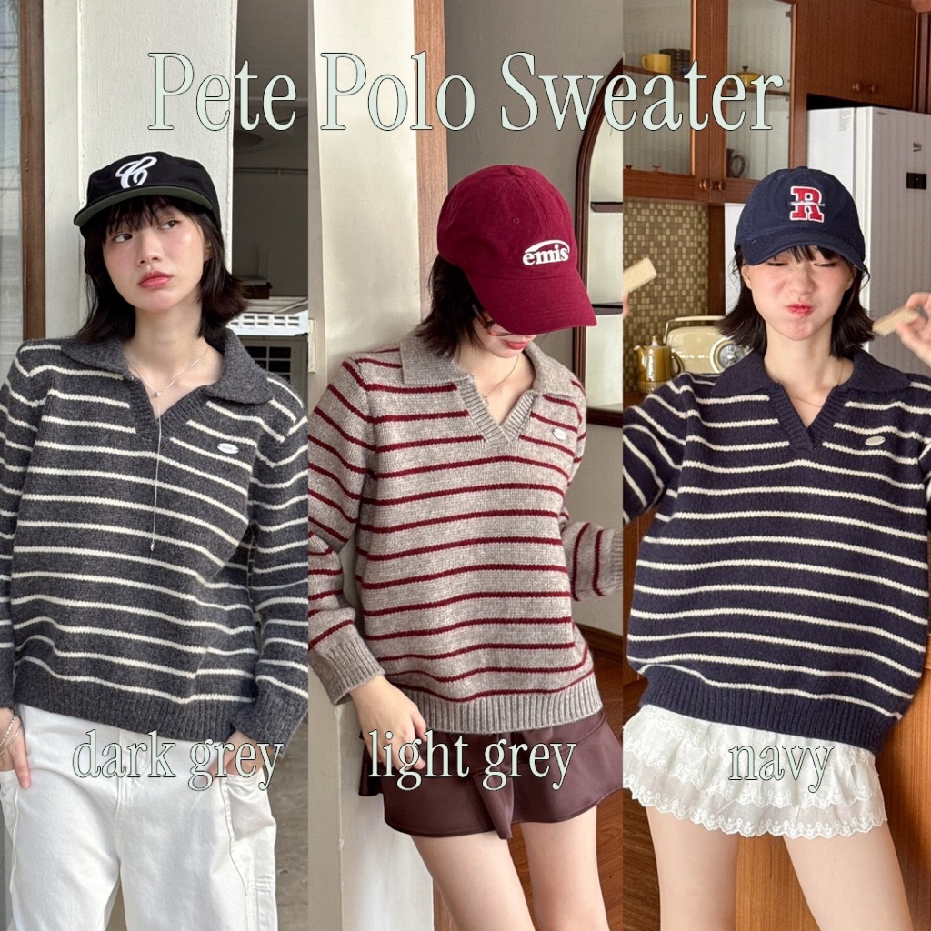 Choosedress A8295 Pete Polo Sweater เสื้อไหมพรมแขนยาว เสื้อกันหนาวลายทาง