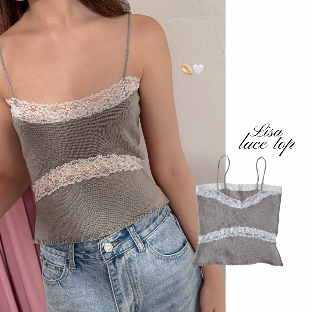 🏹🧸พร้อมส่ง RUBYANDLEMON - LISA LACE TOP เสื้อสายเดี่ยวแต่งลูกไม้