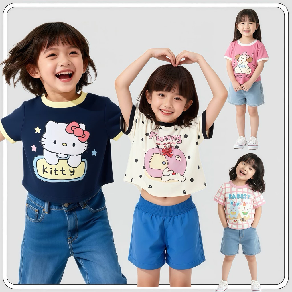 MC125 เสื้อยืดเด็กคอกลมแขนสั้น ลายการ์ตูนน่ารัก เหมาะสำหรับใส่อยู่บ้าน ออกไปเที่ยว ใส่แล้วดูน่ารักสดใส