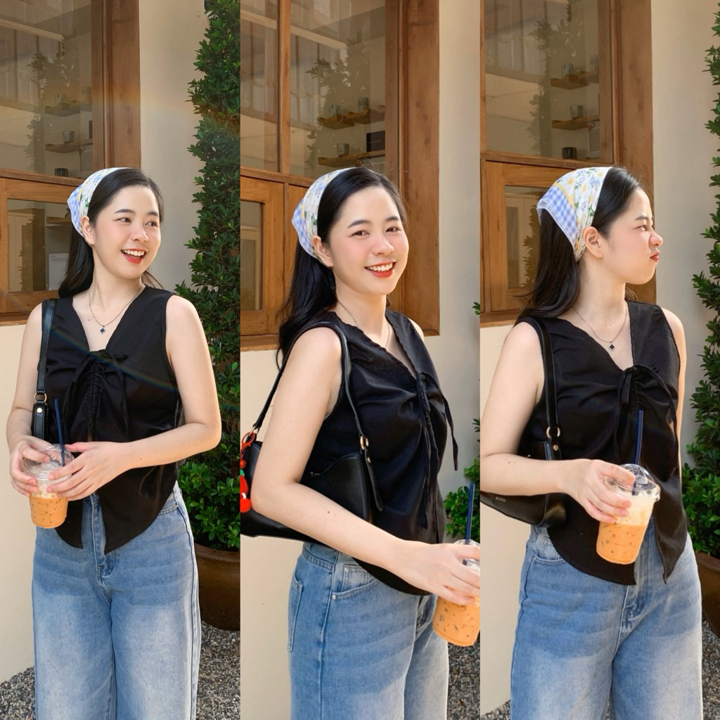 Eve🎀 เสื้อแขนกุดรูดเชือกด้านหน้าผ้าฝ้าย เสื้อผ้าแฟชั่นน่ารัก Manee.cotton