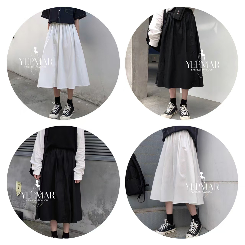 กระโปรงยาว เอวสูง จับจีบ สง่างาม สําหรับผู้หญิง Clothing Lady