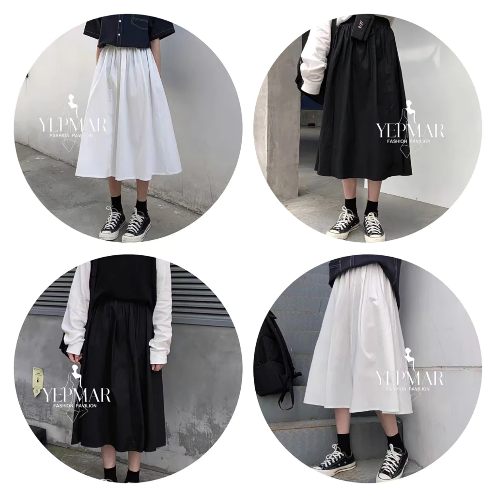 กระโปรงยาว เอวสูง จับจีบ สง่างาม สําหรับผู้หญิง Clothing Lady