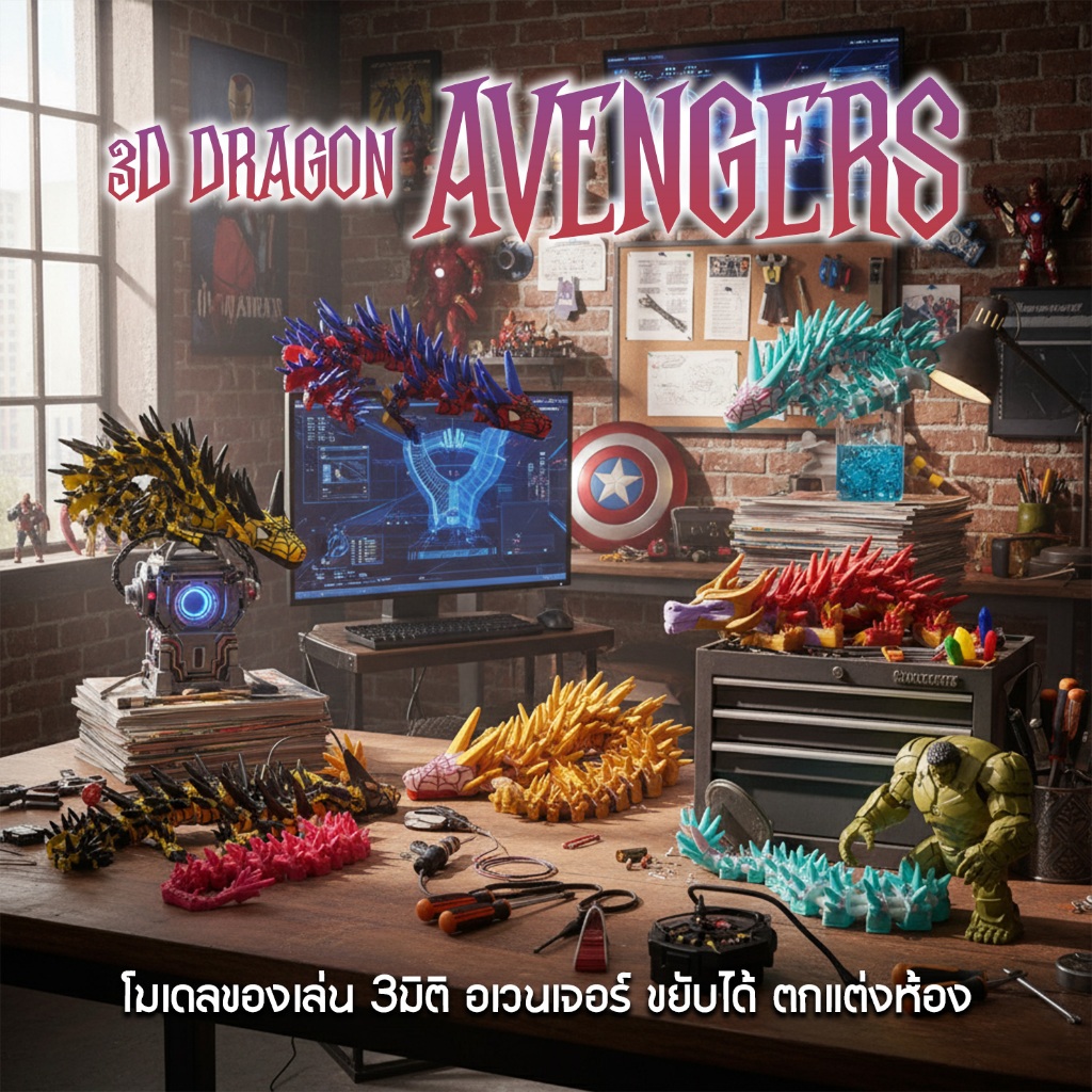 🐉 มังกร 3D Printed ฟิกเกอร์สะสม ของเล่นแฟนตาซี ตกแต่งโต๊ะทำงาน แต่งบ้าน มินิมอล ดีไซน์เท่ห์ 🎁