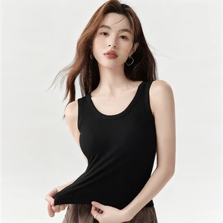 MOZOC เสื้อกล้ามมีบราในตัว เสื้อกล้ามลำลอง เบสิก สีพื้นเปิดไหล่ สำหรับสตรี นุ่มและใส่สบาย
