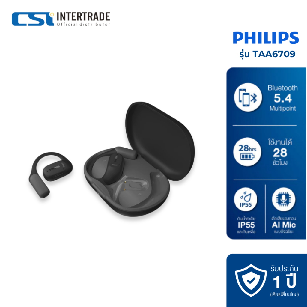 Philips หูฟังไร้สายสำหรับกีฬา Open-ear TRUE WIRELESS Sports (6000 series) Bluetooth 5.4 รุ่น TAA6709