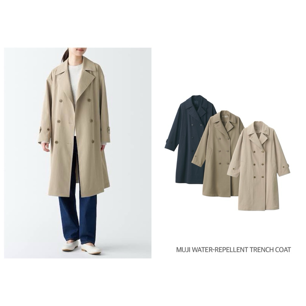 MUJI เสื้อเทรนช์โค้ท เสื้อกันหนาว คอปก ทรงคลาสสิก สะท้อนหยดน้ำ WATER-REPELLENT TRENCH COAT (C076)