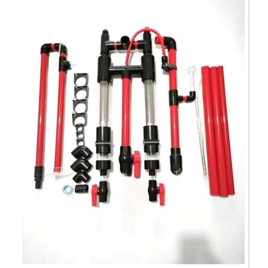 ชุดท่อคู่  25 mm. โอเวอร์โฟล Overflow ไม่ต้องเจาะตู้ แยกเศษขี้ปลาอัตโนมัติ พร้อม Outflow