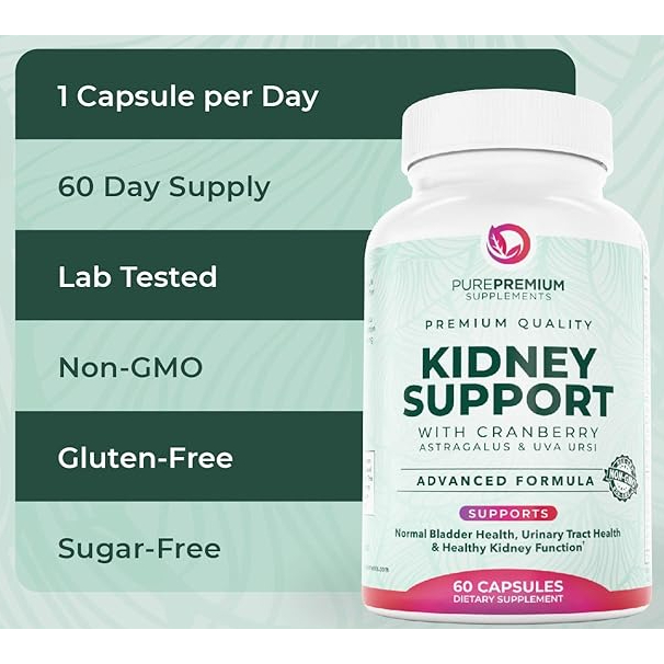 60 แคปซูล อาหารเสริมบำรุงไต เพื่อคุณภาพไตที่ดี Kidney Cleanse + Kidney Support  by PurePremium Suppl