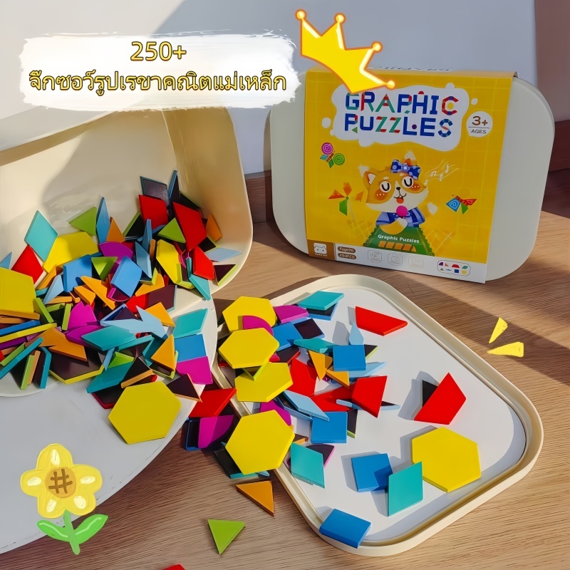 แทนแกรมแม่เหล็ก แผ่นตัวต่อแม่เหล็กปริศนารูป สร้างอาคารรูปทรงเรขาคณิต ของเล่นเสริมความคิดสร้างสรรค์