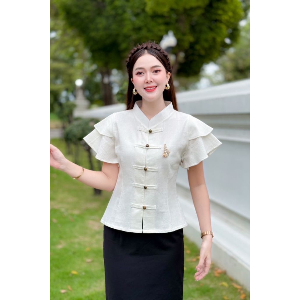 เสื้อสีดำงานผ้าฝ้าย#ไม่อัดกาวผ้าไม่บางใส่สบาย - รูปที่ 4