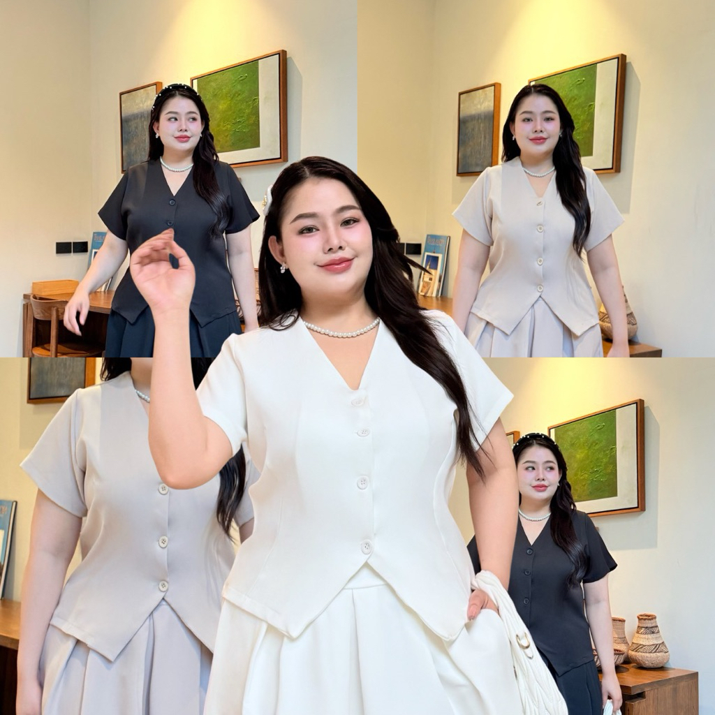 Moontop เสื้อแขนสั้น(เสื้ออย่างเดียว)ผ้าเปเป้เกรดพรีเมียม ใส่สบายพรางหุ่นสวย(lilly top)Moonstonechubbyhouse[ Code: 0068)