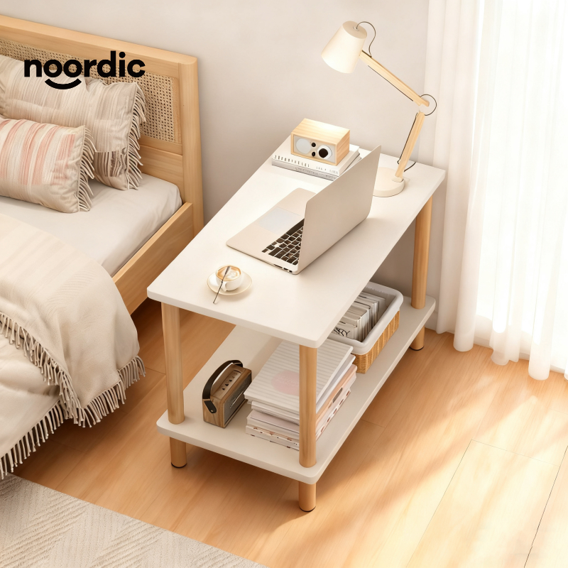 noordic โต๊ะโซฟา ไตล์โมเดิร์น 2 ชั้นสีขาว ห้งอนโต๊ะข้าง และสีไม้เดิม