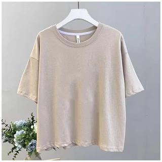 เสื้อครอปสาวอวบน่ารัก สีพื้น oversize เสื้อผ้าคนอ้วนไซส์ใหญ่ เสื้อยืดแขนสั้นแบบหลวมผู้หญิงแฟชั่นมาใหม่สวยๆ ลำลอง สีดำ