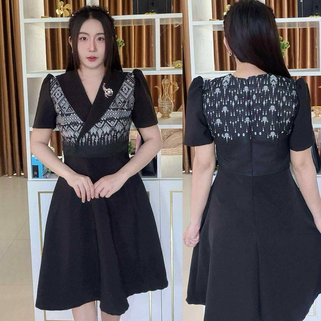 ผ้าไทย ผ้าทออัดกาวสวยๆ ดำกล้วย