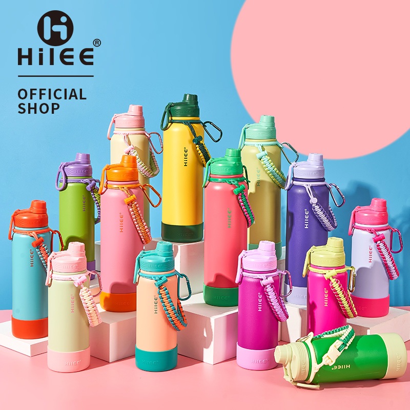 Hilee กระบอกน้ำผลไม้ พาสเทลสดใส พร้อมสายคล้องมือ  สแตนเลสเกรดการแพทย์ กันรั่ว 360° แถมแผ่นรองซิลิโคน