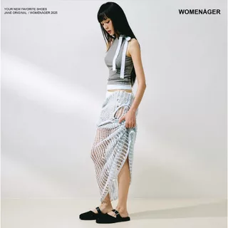 womenager - Jane Original สี Black tweed รองเท้าแตะคัทชูเปิดส้น สวมใส่ง่าย