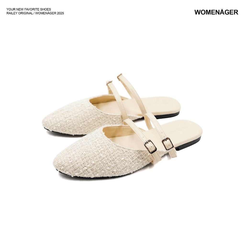 womenager - Railey Original สี Ivory Tweed รองเท้าหัวแหลมเปิดส้น
