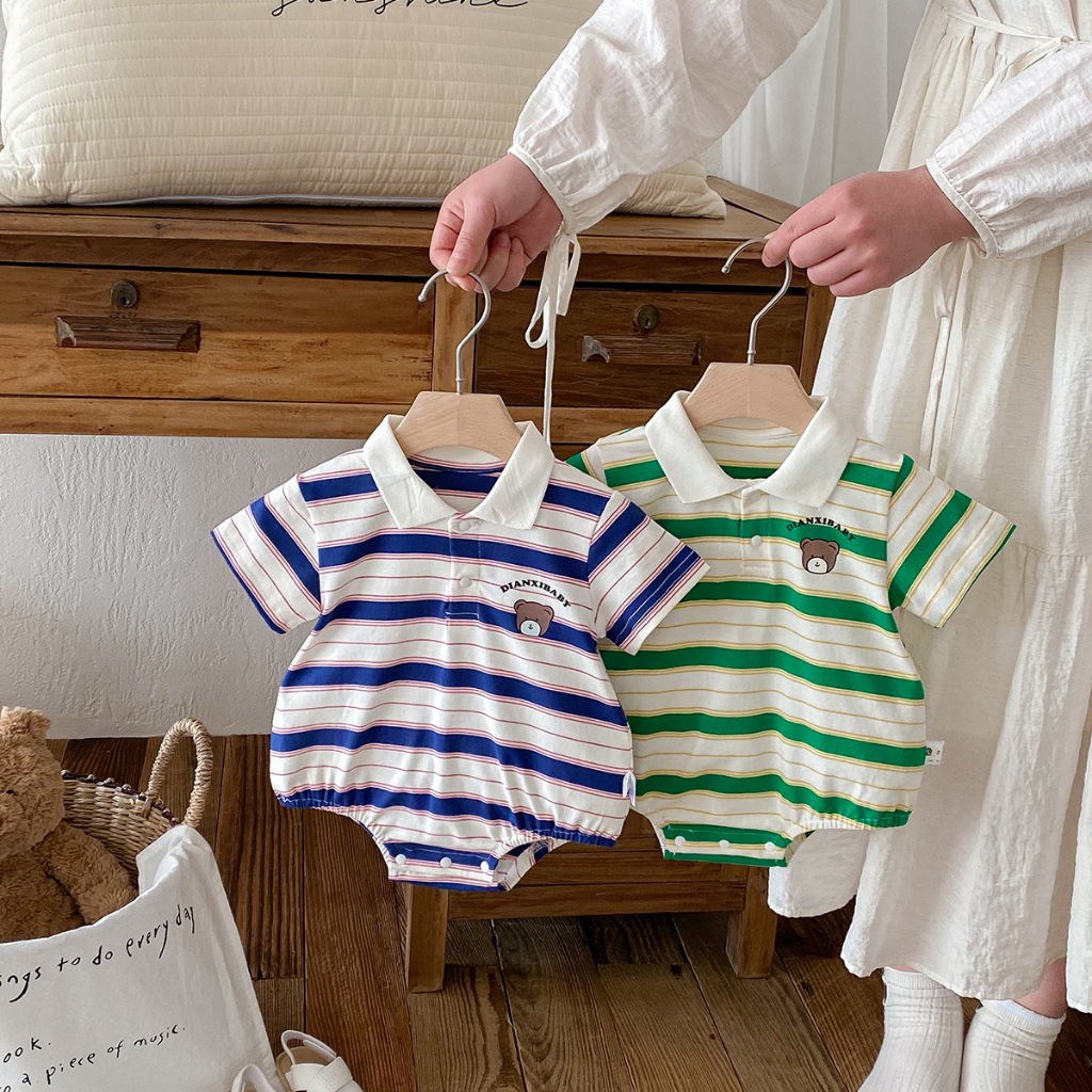 NT Baby - 167 (สินค้าพร้อมส่งจากไทย) ชุดบอดี้สูท จั๊มสูทเด็กหมีน้อยปกเชิ้ตคอปก