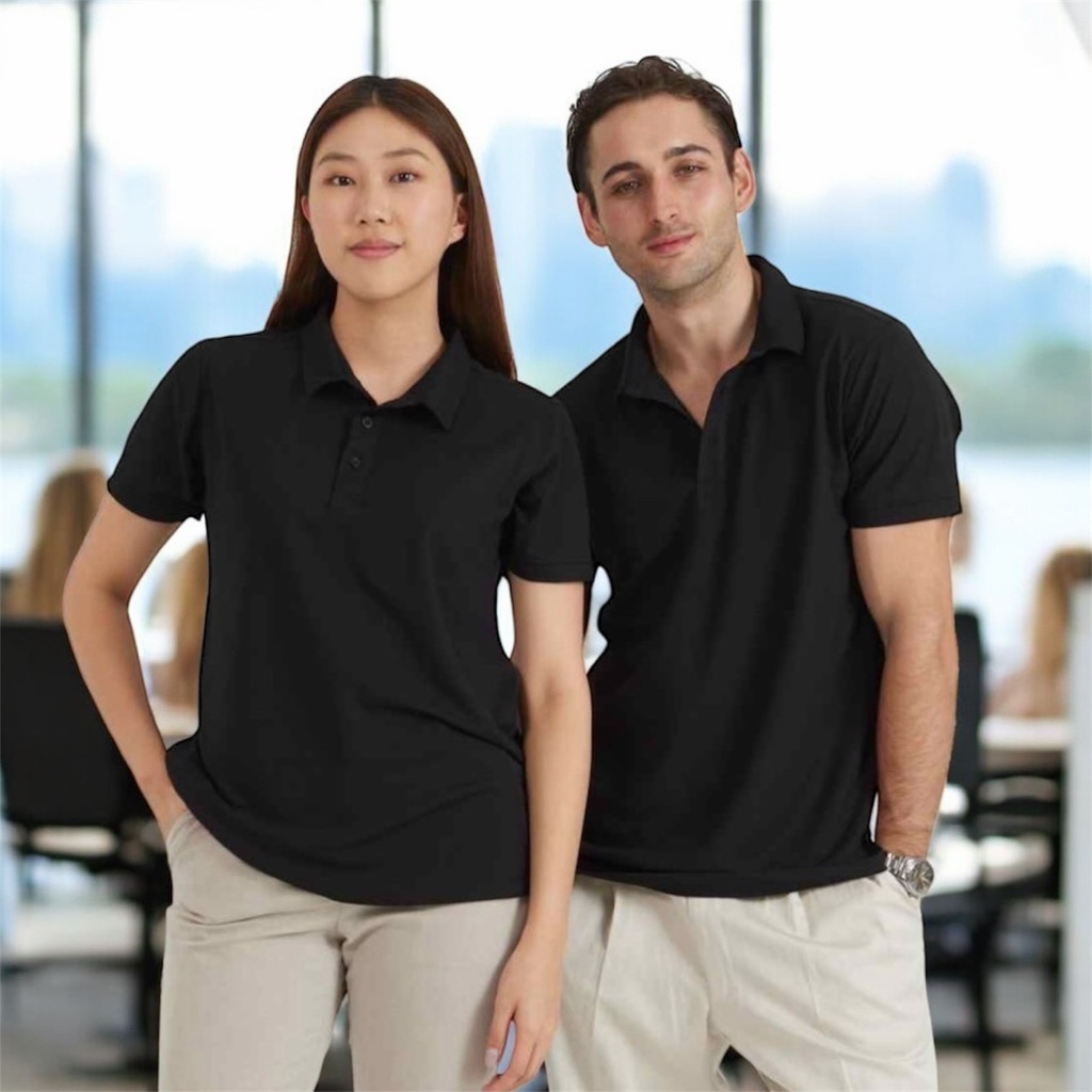 เสื้อโปโลใส่ทำงานสีดำ ผ้านิ่มใส่สบาย
