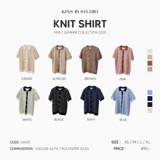 KINS | เสื้อโปโลลายขวาง เสื้อแขนสั้น Unisex เสื้อคู่แฟน 8 สี 4 ไซส์ (KN131)