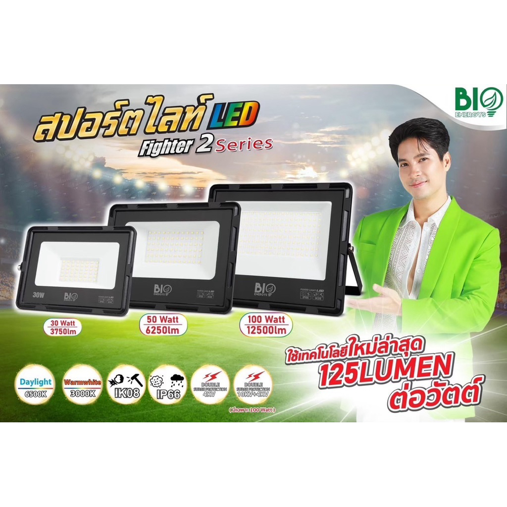 ไบโอเอเนอจีส์ โคมสปอร์ตไลท์ Flood Light LED ขนาด 10w 30w 50w 100w bioenergys Fighter Series