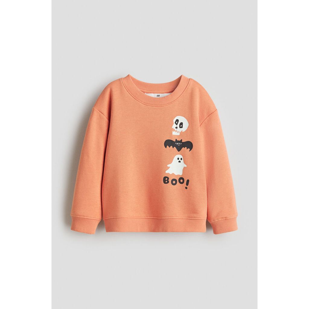 H&M เสื้อสเวตเตอร์ เสื้อกันหนาว แขนยาว คอกลม ฮัลโลวีน สีส้ม ไซด์ 1.5-10 ปี