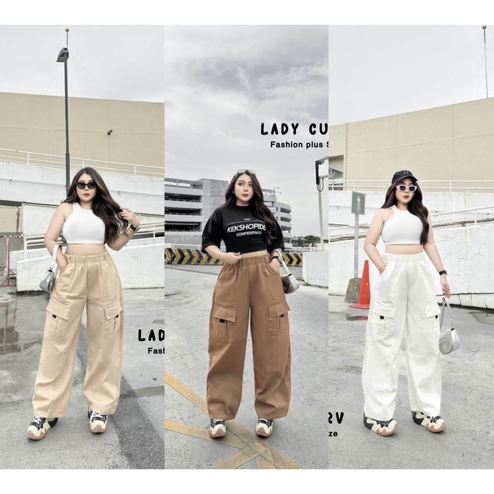 กางเกงขายาวทรงบอย ดีเทลโชว์กระเป๋าหน้าเท่ๆ คูลๆ เสื้อผ้าสาวอวบอ้วน พลัสไซส์ ไซส์ใหญ่ LC