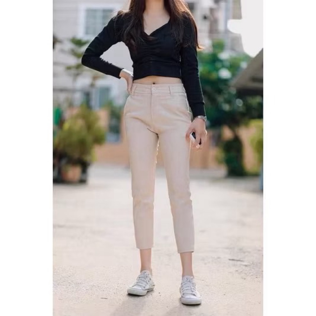 SALE🚨 Size:S-3XL กางเกง7ส่วนกระดุมหน้า ผ้าดับเบิ้ล