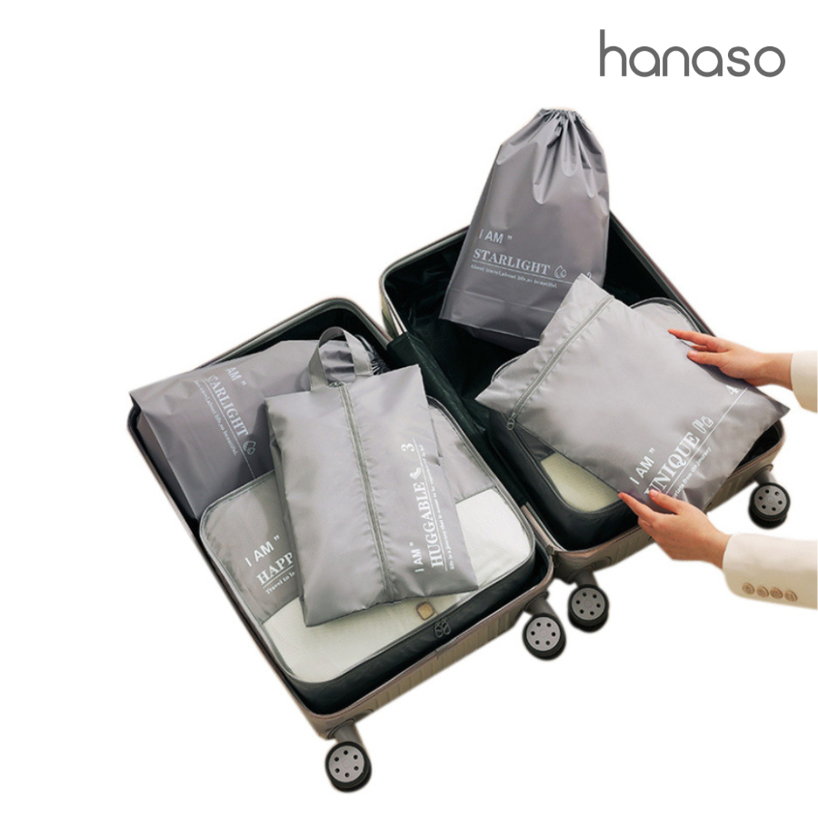 Hanaso กระเป๋าจัดระเบียบ 6ชิ้น กระเป๋าเดินทาง Set travel bag กันน้ำ กันฝุ่น เก็บชุดชั้นในแบ่งถุงเก็บ