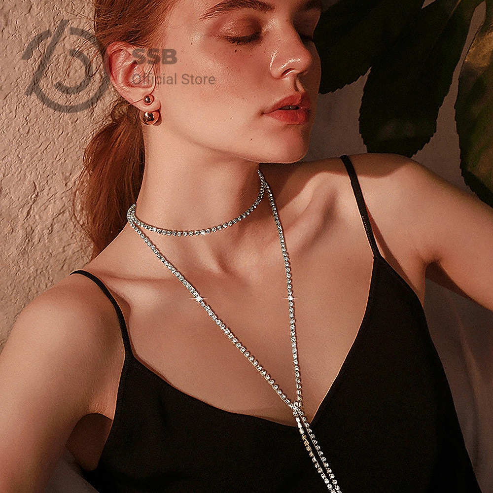 SSB สร้อยคอหลายชั้นสไตล์มินิมอล เพชรแวววาว ใส่ได้ทุกโอกาส S483-S484