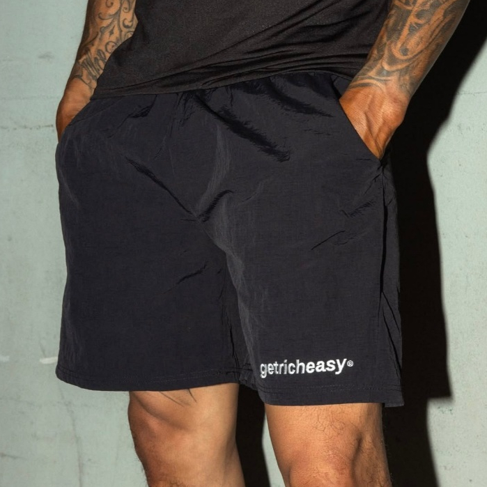 Getricheasy Ripstop Nylon shorts (Black/Grey) กางเกงผ้าไนลอน กางเกงขาสั้น กางเกงวิ่ง