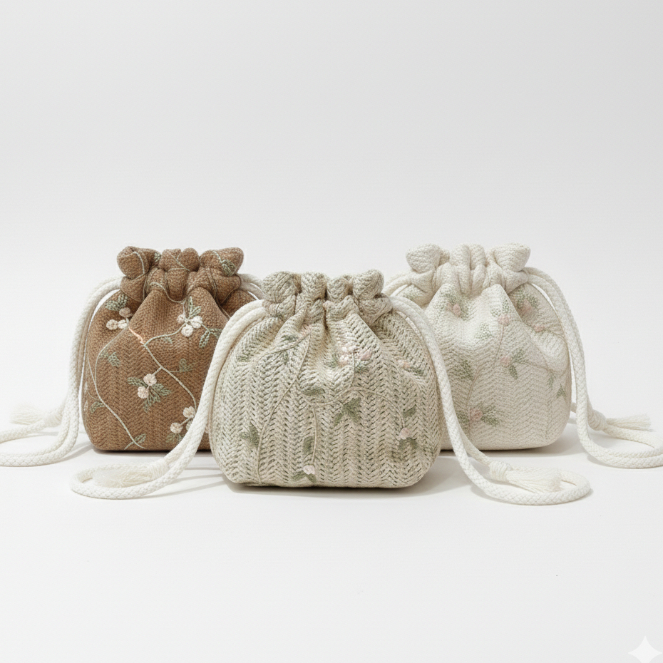 C994 กระเป๋าสะพายข้างสานทรงถุงลายลูกใม้mini