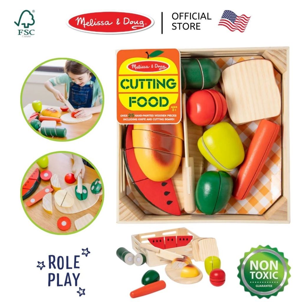 (ของเล่น USA) ของเล่นไม้หั่นอาหาร ผักผลไม้ Cutting Food Melissa & Doug เล่นทำอาหาร ชุดครัว 487