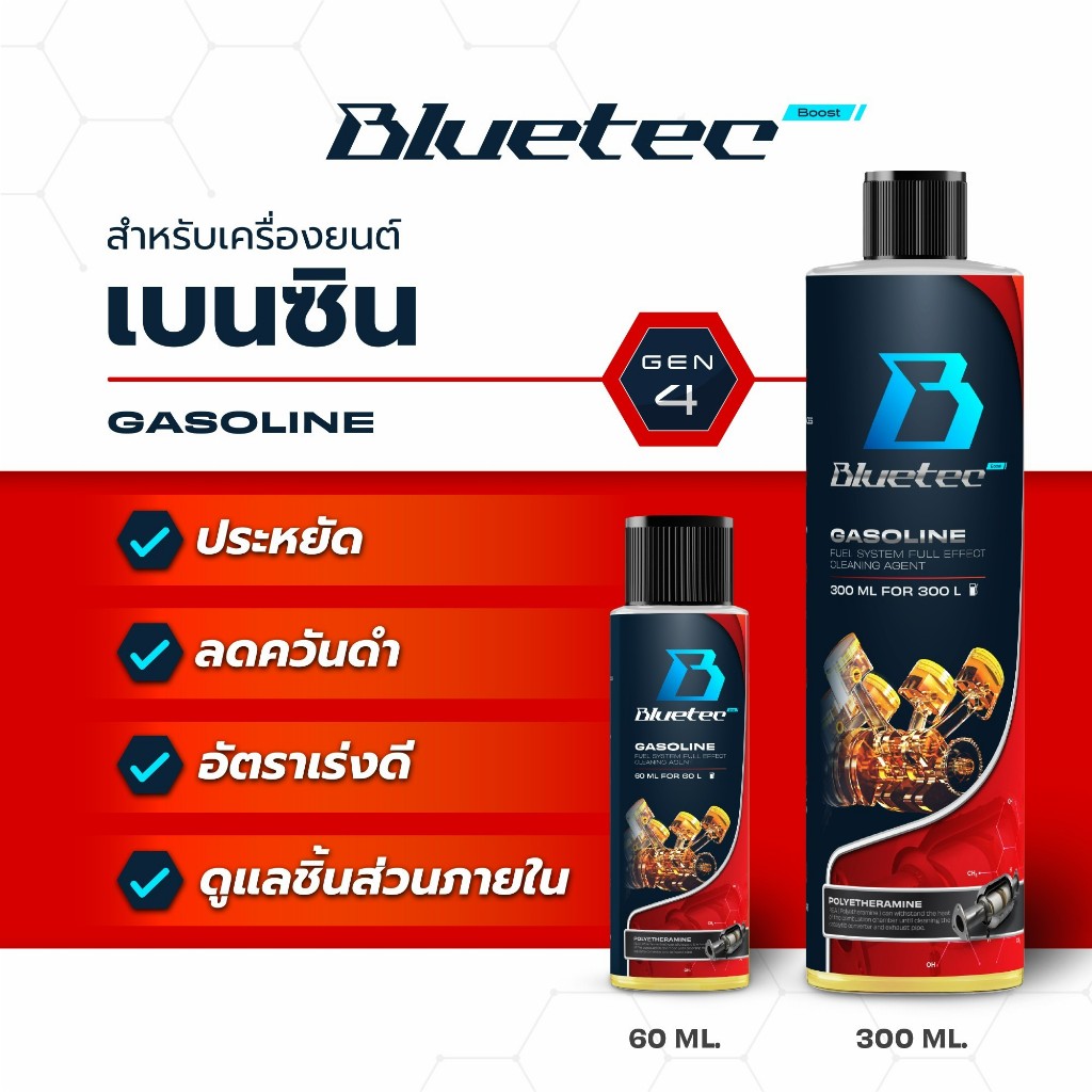 Bluetecboost เบนซิน 60ml. น้ำยาล้างหัวฉีดเพิ่มประสิทธิภาพ เพิ่มการเผาไหม ถัง-ท่อ-แคต ครบจบในขวดเดียว