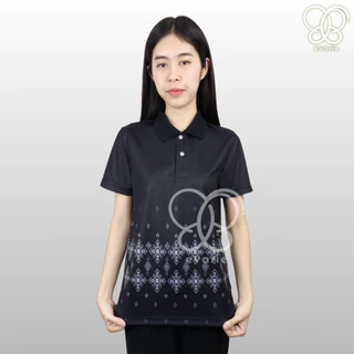 Evarie Shirt Shop เสื้อโปโลสีดำ ลายดอกผึ้ง 4 แบบ ไม่มีตรา กรมการปกครอง สาธารณสุข อปท เสื้อดำ ลายดอกผึ้ง