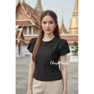 เสื้อผ้าฝ้ายคอกลมแขนดอกบัว รุ่นลิซ่า