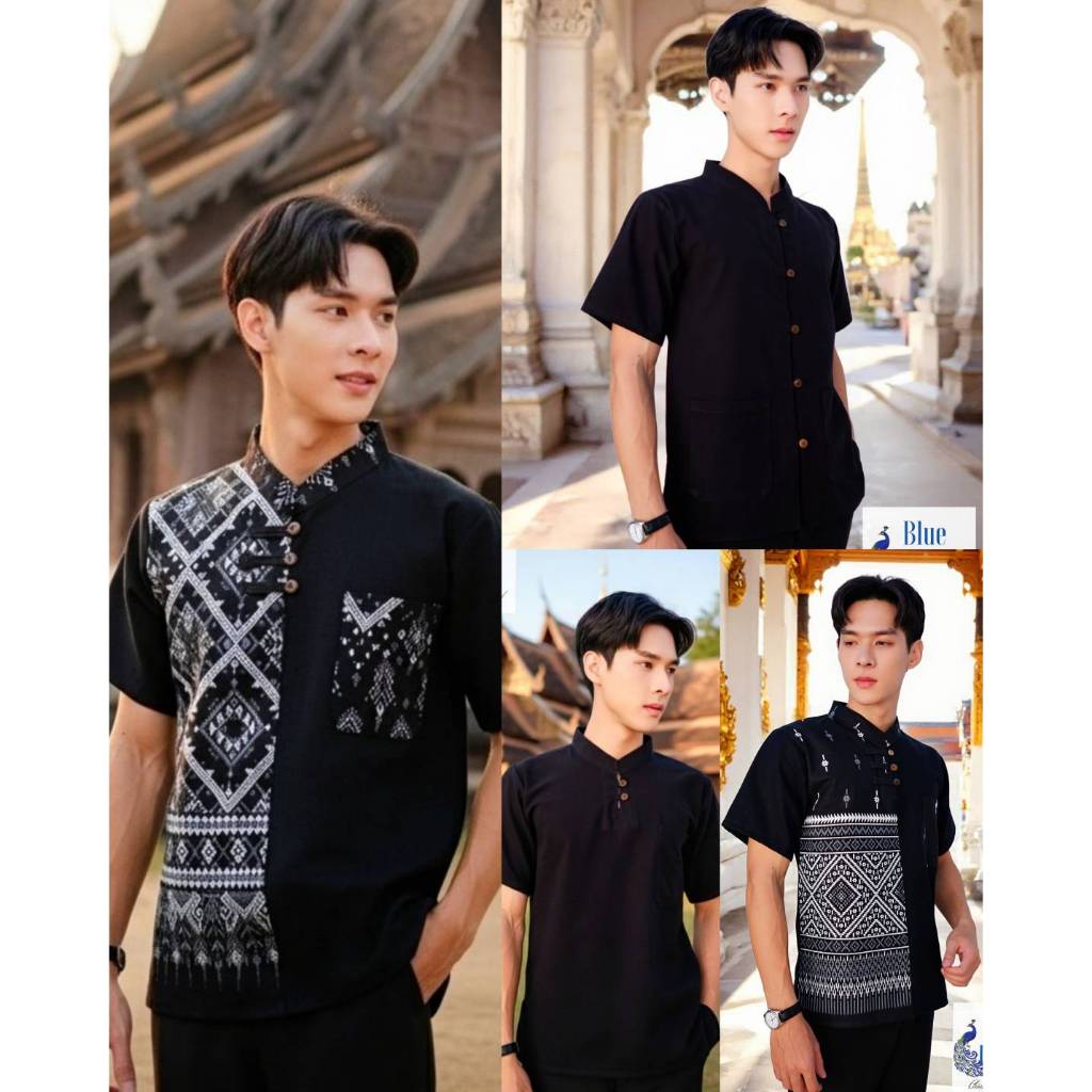 เสื้อผ้าฝ้ายพื้นเมืองโทนสีดำคอจีน