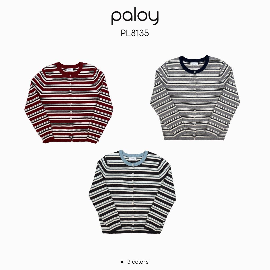Paloy - PL8135 เสื้อคลุมไหมพรมคาร์ดิแกน ลายริ้ว
