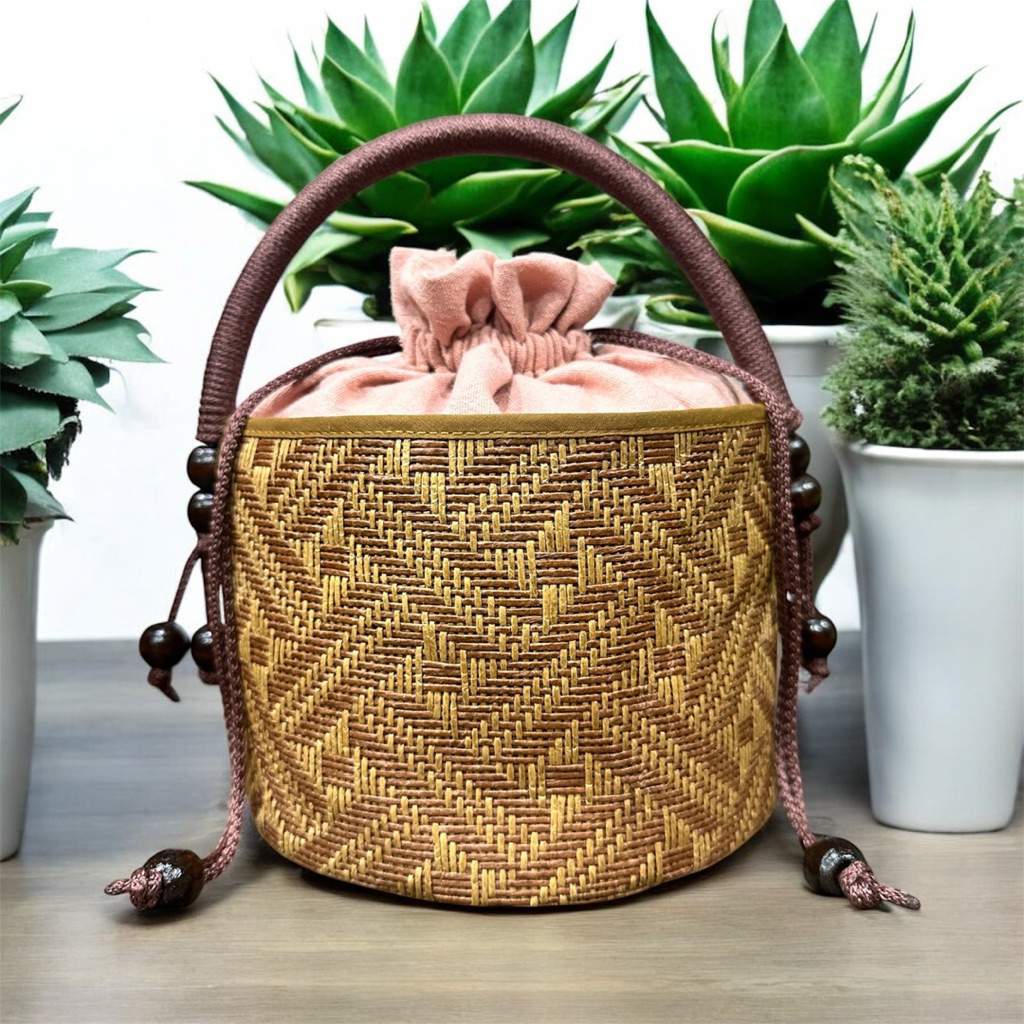 กระเป๋าสานทรงถังสุดเก๋ (ถังสั้น)