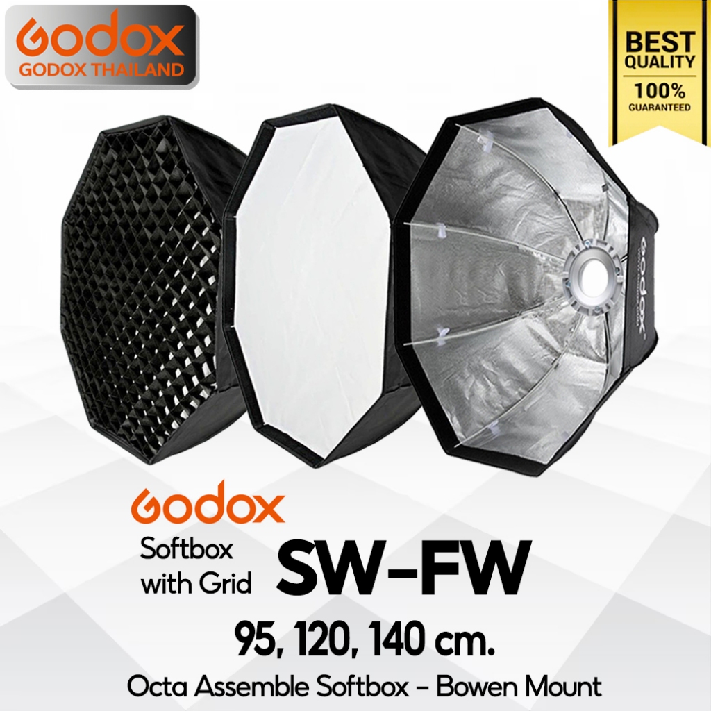 Godox Softbox SB-FW 95, SB-FW 120, SB-FW 140 cm. Quad Assemble Softbox - With Grid - Bowen Mount / G