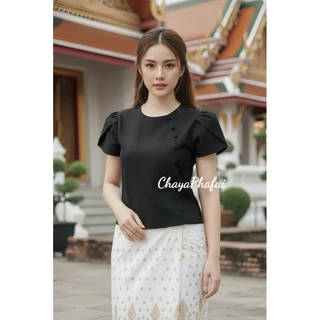 เสื้อผ้าฝ้ายคอกลมแขนดอกบัว รุ่นลิซ่า