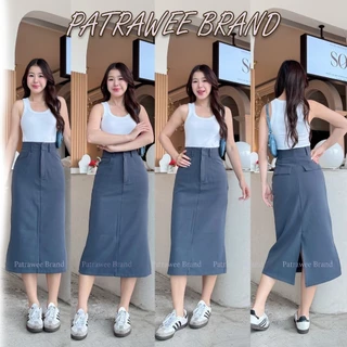 Patrawee Brand P46 กระโปรงเอวสูง กระโปรงยาว ทรงเรียบร้อยแต่เก๋ แต่งผ่าหลัง ใส่เที่ยว ใส่ทำงานได้
